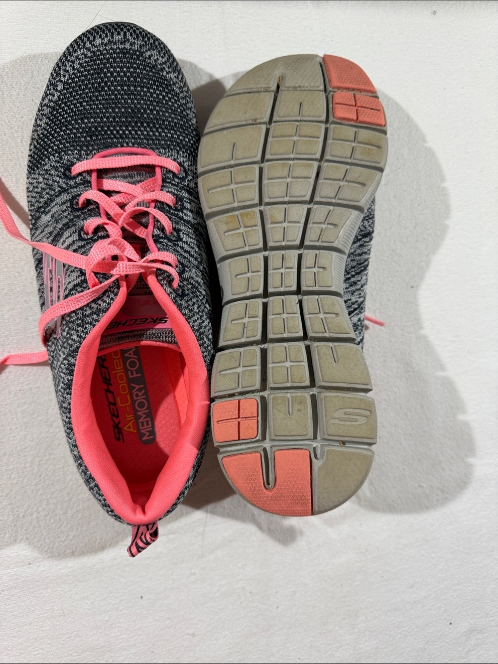 Skechers Women's Gray Knit Athletic Sneakers with Pink Trim - Picture 6 of 7
